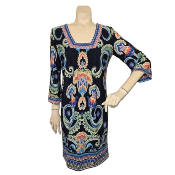 Laundry by Shelli Segal Three Quarter Sleeve Square Neck Printed Dress Size 4 - Picture 1 of 13